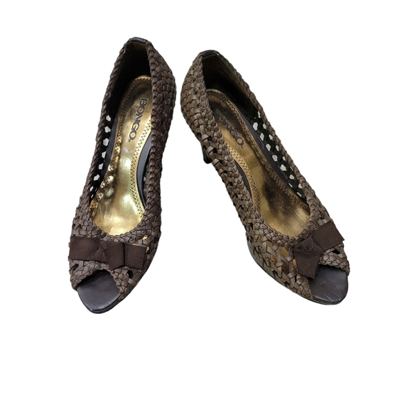 Bongo Woven Leather Heels Size 6.5 Brown - Picture 1 of 10